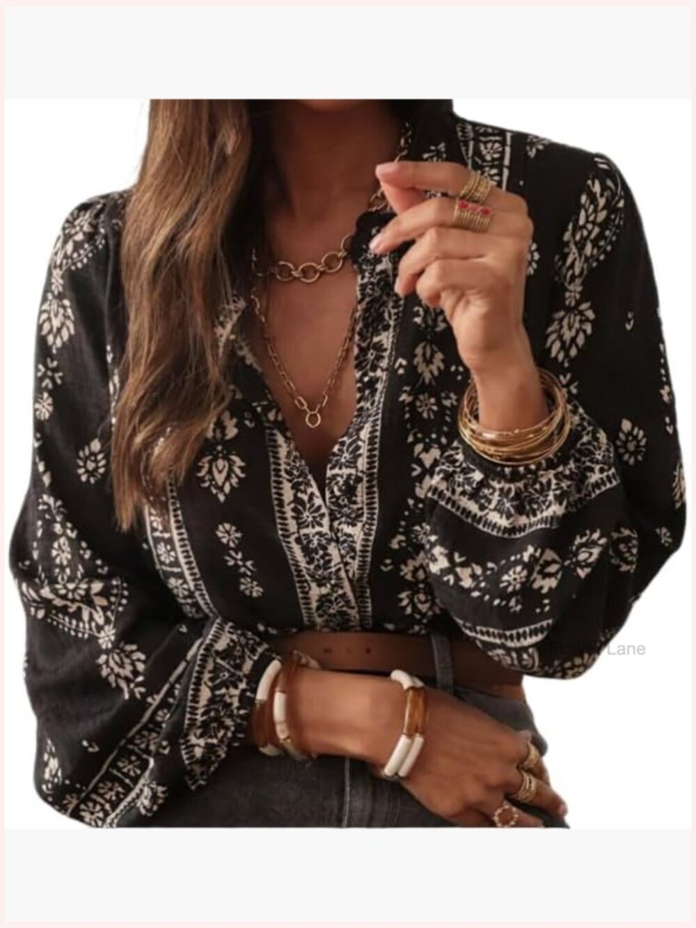Long Sleeve Button Down Cotton Linen Shirt Western Cowgirl Boho Floral Blouse